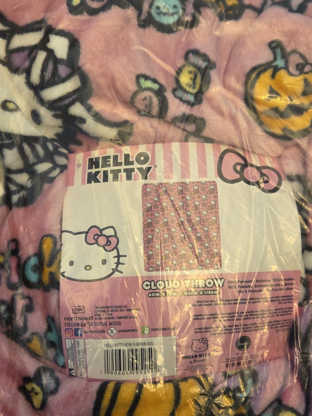 Hello Kitty Pink Halloween Pumpkin Plush Throw